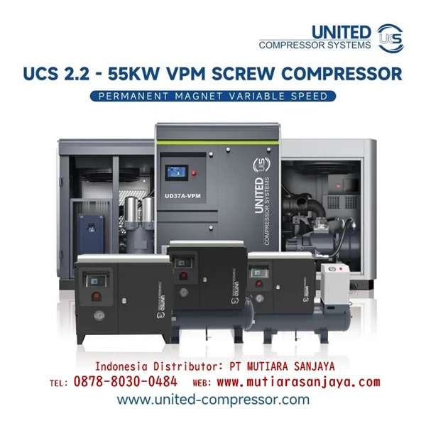 Kompresor Angin Sekrup UCS UNITED 11 KW 15 KW (15HP 20HP) - VPM Permanent Magnet