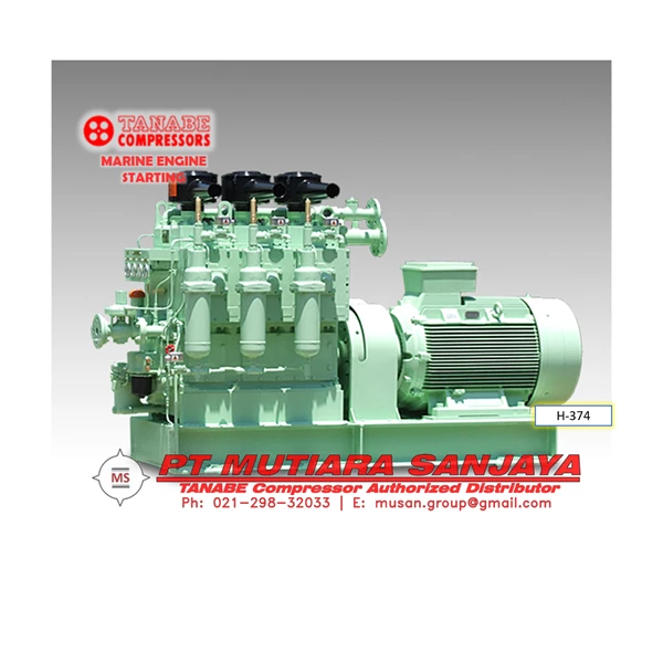 TANABE Kompresor Kapal untuk Starting Mesin sampai 610 m³/hr ~ 132 kW (Water Cooled). Model: H-63 — H-374