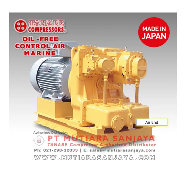 Oil Free Kompresor Kapal untuk Kontrol Udara (Screw) sampai 1038 m³/hr ~ 110 kW. Model: Tanabe TASK-OF series